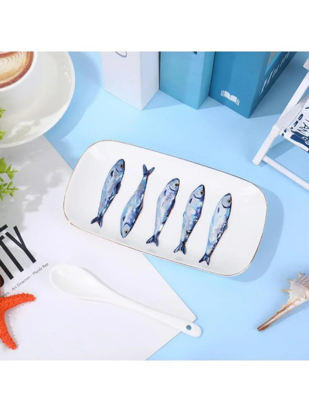 Aesthetic Ceramic Sardines Trinket Tray | Decorative Jewelry & Key Dish for Home